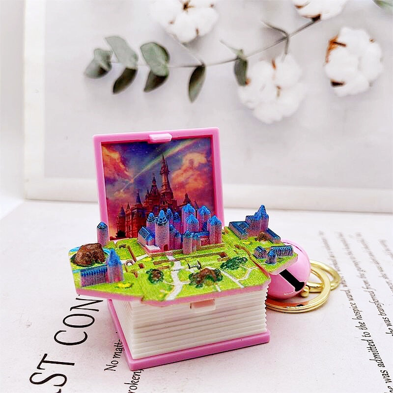 Wholesale 3D Stereo Explosive Book Magic World Magic Book Plastic Keychains